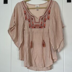 Knox Rose Pink Blouse with Bell Sleeves and Embellished Neckline